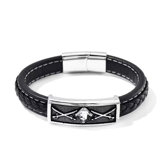 Stainless Steel and Microfiber Leather Sward 8 Inch Bracelet - Picture 1 of 3
